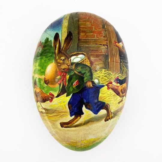 6" Vintage Bunny Egg Collector Papier Mache Easter Egg Container ~ Germany